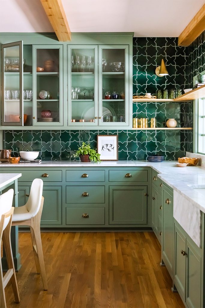 bold green tile kitchen