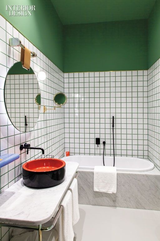green patterned bathroom