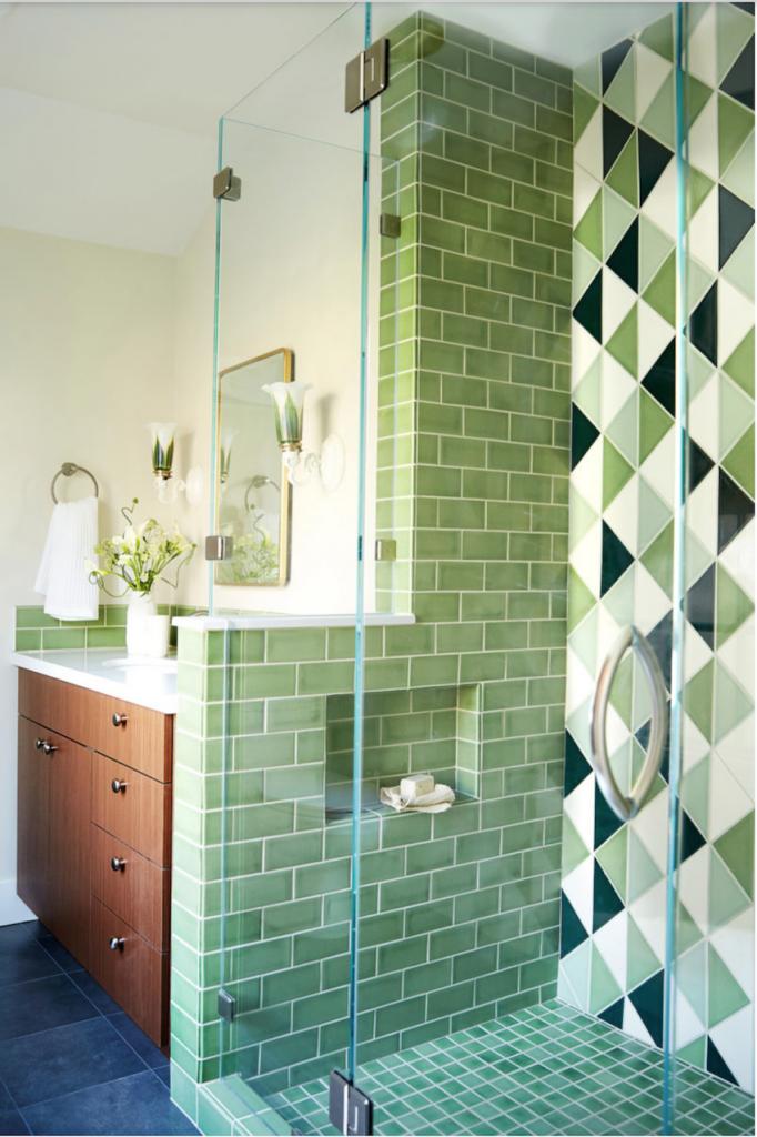 green tiled modern shower